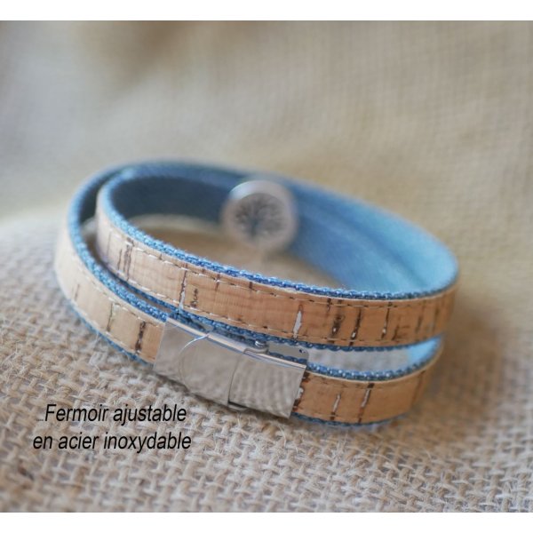 Armb&aring;nd med livets tr&aelig; p&aring; kork og Jean's bomuld i enkelt, dobbelt eller tredobbelt twist