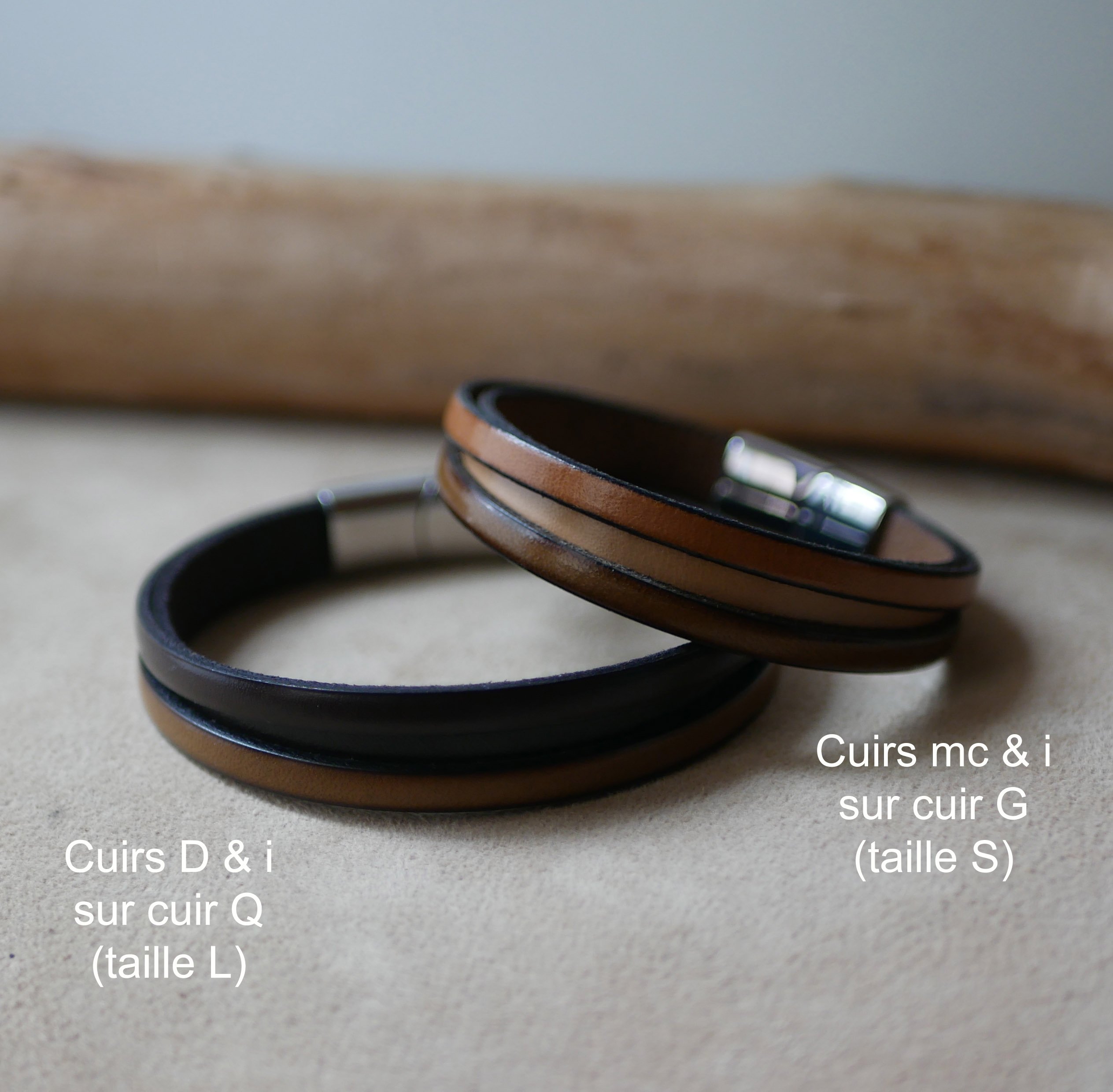 Tofarvet l&aelig;derarmb&aring;nd til m&aelig;nd med skjult indgraveret besked