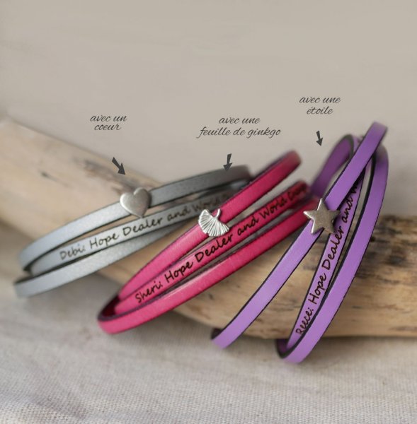 L&aelig;derrem med flere drejninger, der kan tilpasses, med stjerne-, infinity- eller hjertemotiv 