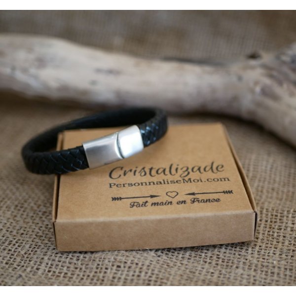 Flettet sort l&aelig;derrem til m&aelig;nd med magnetisk st&aring;lsp&aelig;nde og glidel&aring;s