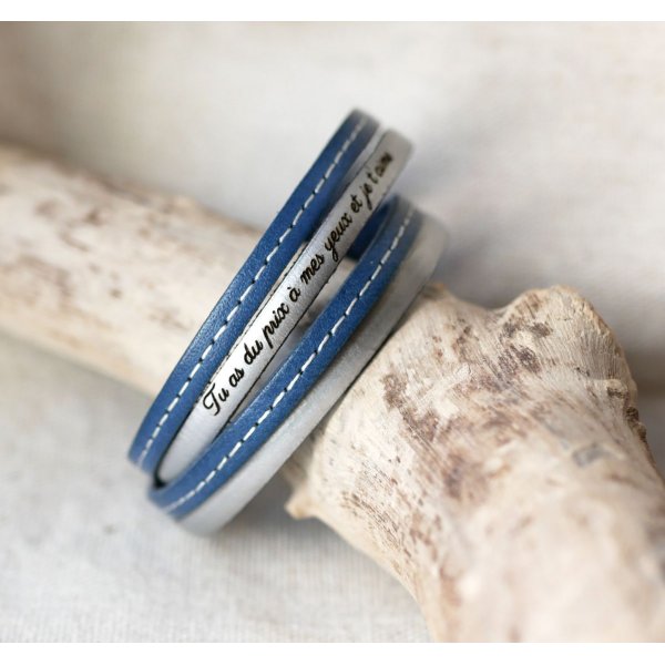 Bl&aring; dobbeltsyet l&aelig;derrem med magnetl&aring;s