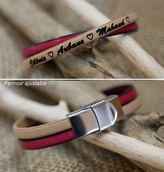 Bracelet en cuir personnalisé avec fermoir ajustable.