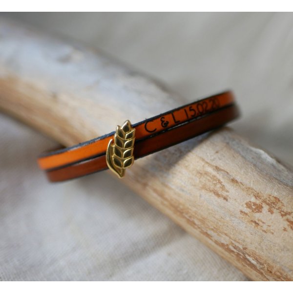 L&aelig;der duo armb&aring;nd og gyldne hvede &oslash;re loop, tilpasselig, bryllupsgave til kvinder