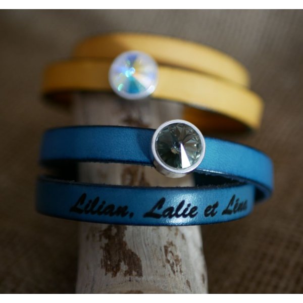 L&aelig;derarmb&aring;nd kvinde dobbelt sving til at blive personlig dekoreret med en Swarovski krystal cabochon 