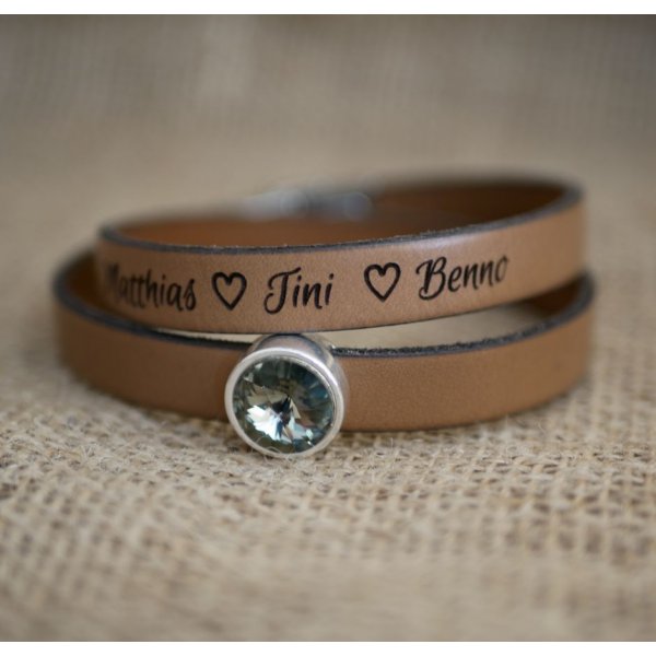 L&aelig;derarmb&aring;nd kvinde dobbelt sving til at blive personlig dekoreret med en Swarovski krystal cabochon 