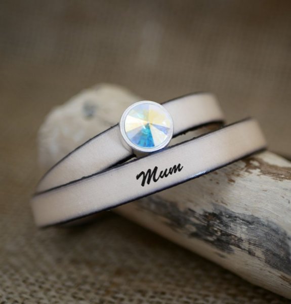 L&aelig;derarmb&aring;nd kvinde dobbelt sving til at blive personlig dekoreret med en Swarovski krystal cabochon 