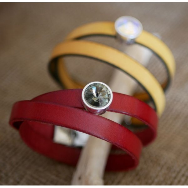 L&aelig;derarmb&aring;nd kvinde dobbelt sving til at blive personlig dekoreret med en Swarovski krystal cabochon 