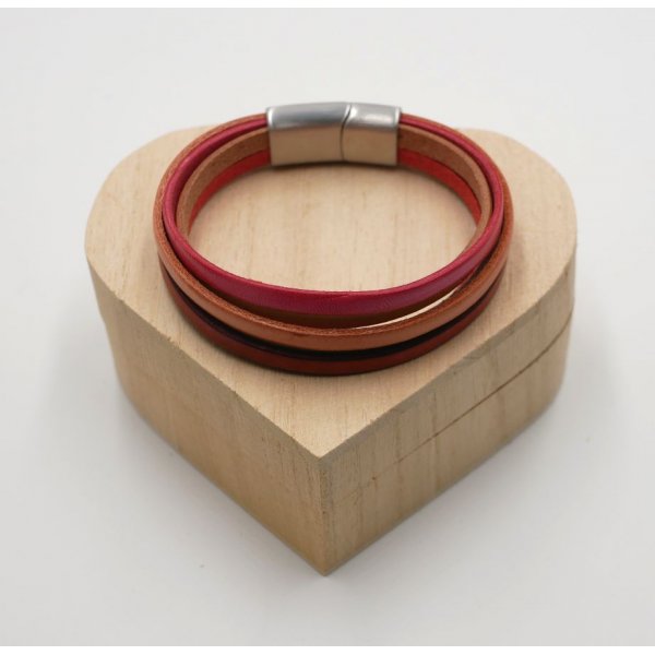 Kvinder multi-l&aelig;der armb&aring;nd i manchet R&oslash;d, fersken, koral, beige