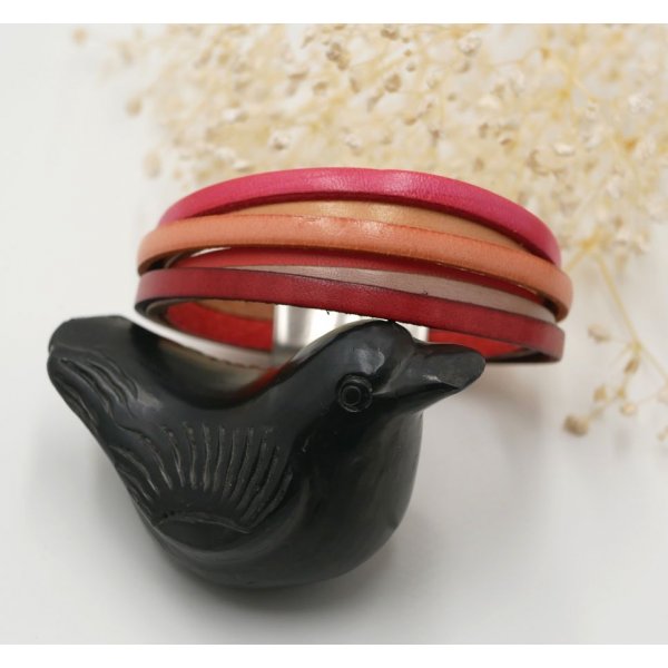 Kvinder multi-l&aelig;der armb&aring;nd i manchet R&oslash;d, fersken, koral, beige