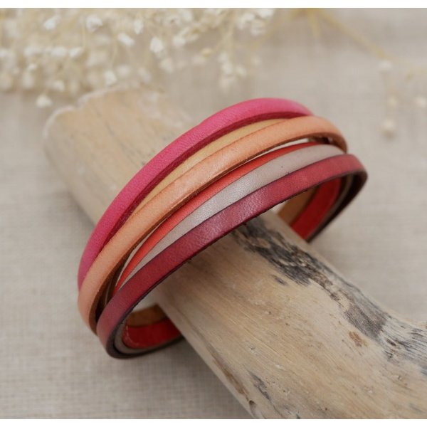 Kvinder multi-l&aelig;der armb&aring;nd i manchet R&oslash;d, fersken, koral, beige