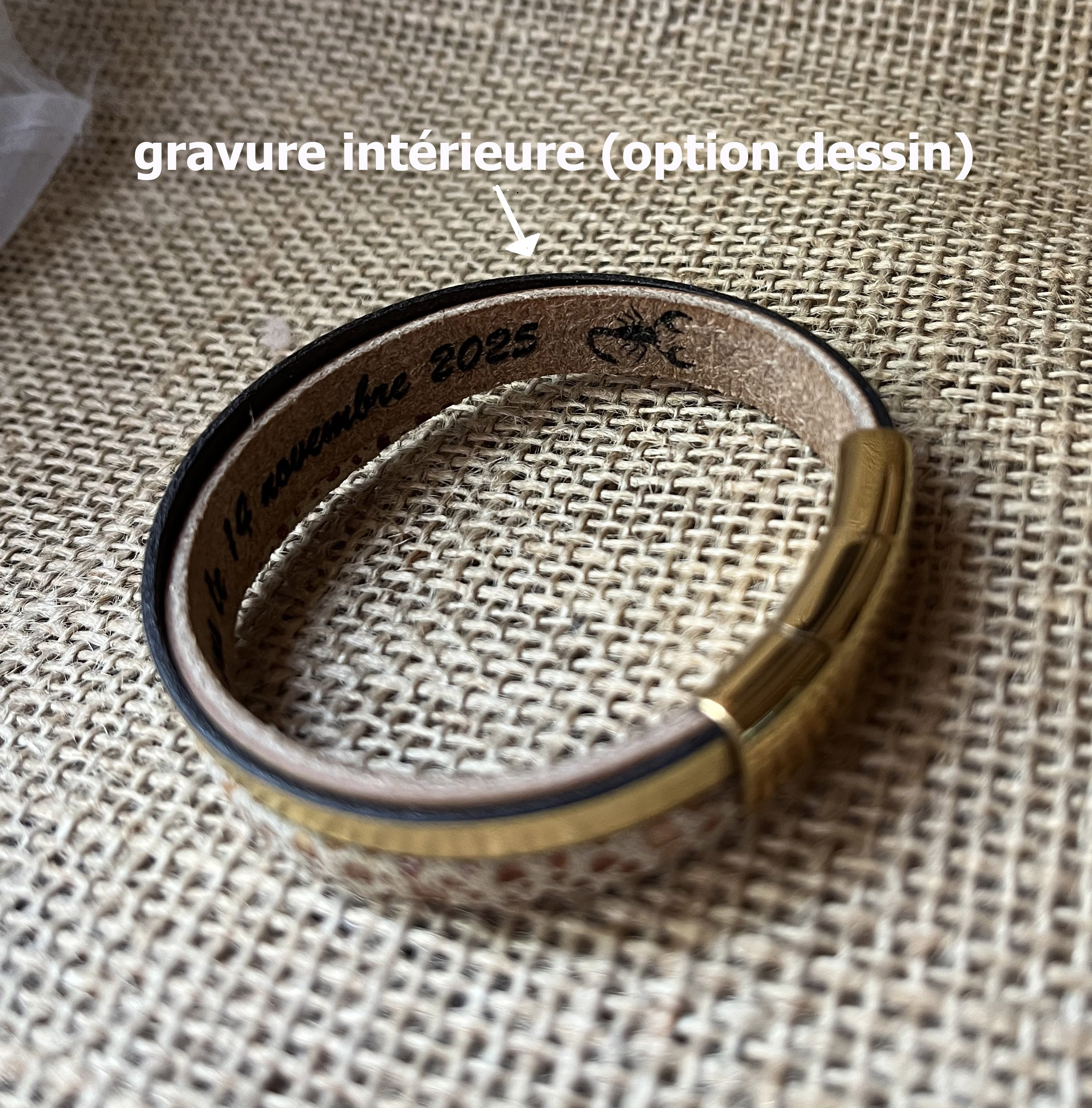 Bracelet manchette femme aux 3 cuirs Orange, beige et dor&eacute;