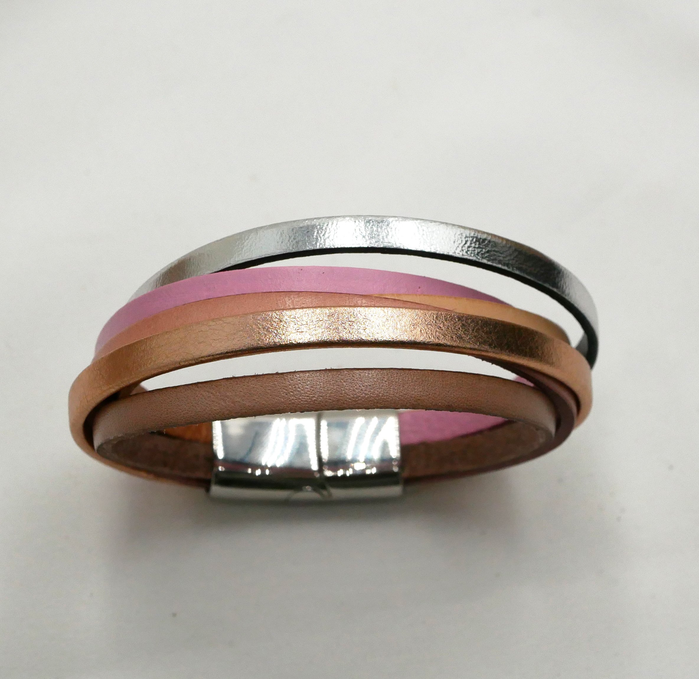 Manchetarmb&aring;nd i multi-l&aelig;der, ferskenfarvet kobber