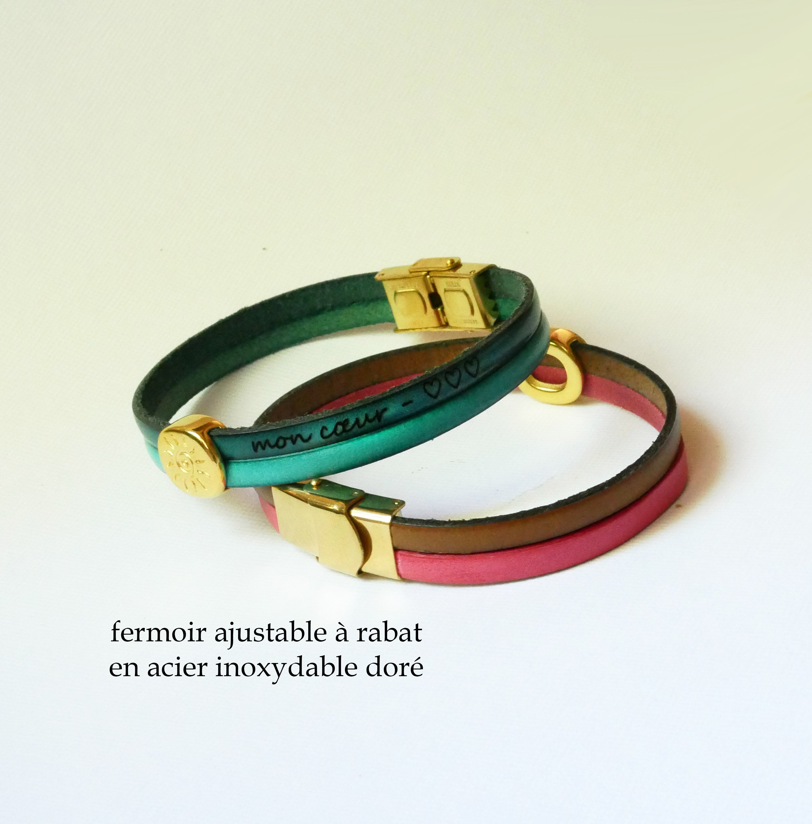 Soleil guldarmb&aring;nd p&aring; en duo af l&aelig;der til personligg&oslash;relse og indgravering