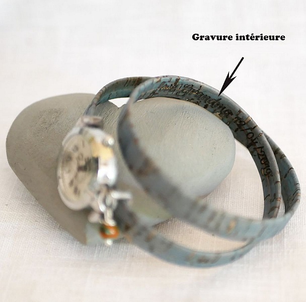 S&oslash;lv ur med kork armb&aring;nd 2 omgange med justerbar l&aring;s