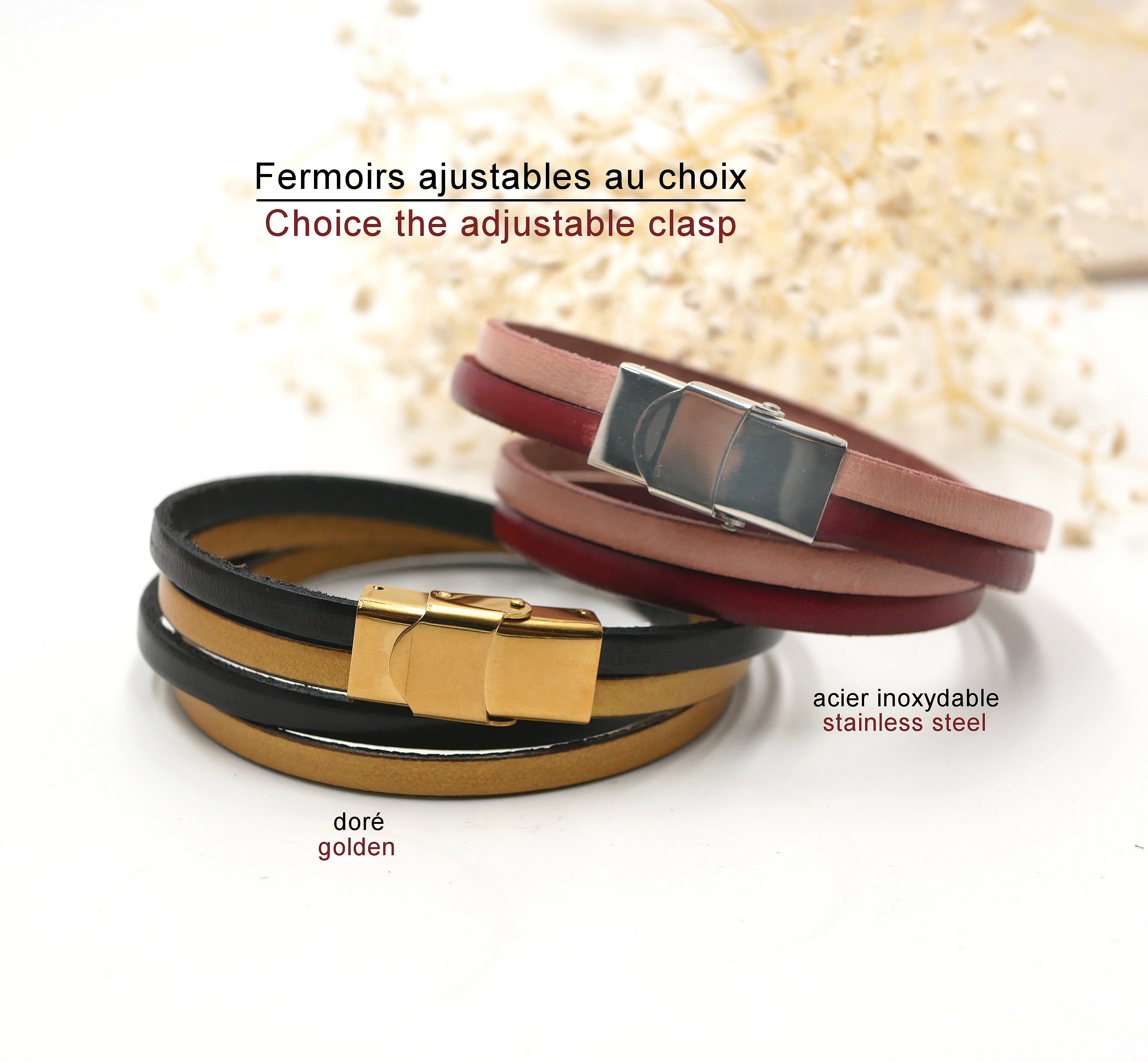 Armb&aring;ndsur i l&aelig;der med dobbelt drejning og vedh&aelig;ng, der kan tilpasses