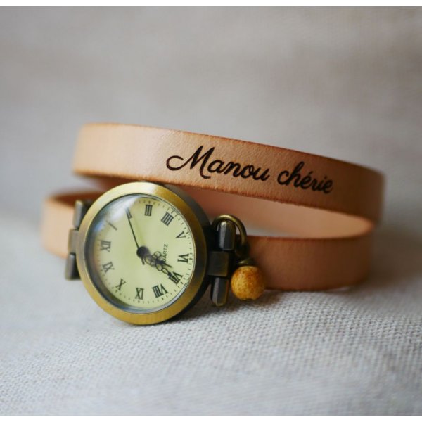 Watch bronze l&aelig;derarmb&aring;nd 2 omgange justerbar l&aring;s