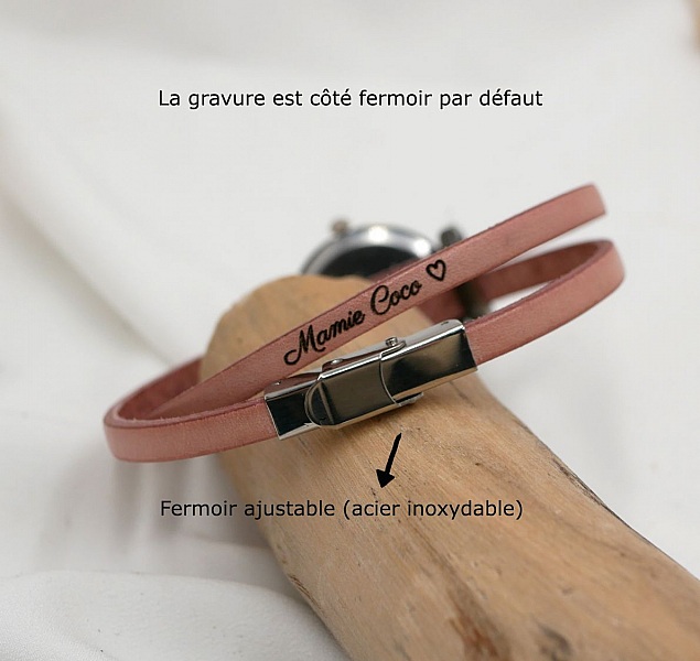 Bracelet en cuir personnalisé avec fermoir ajustable en acier.