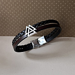 Bracelet homme duo de cuir tress&eacute; et passant triangles