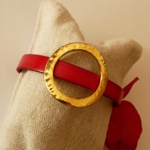 Armbånd kvinde stor guldring læderfarve efter eget valg