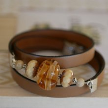 Kvinder armbånd Læder og Lampwork perler tredobbelt drejning til personlig tilpasning 