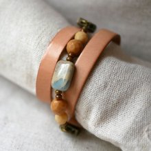 Læder og beige perler armbånd til kvinder til personlig tilpasning 