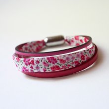 Damearmbånd trio læder &amp; liberty pink blomster 